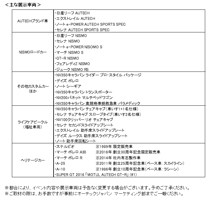 日産車フェアー　in オーテックジャパン　主な展示車両